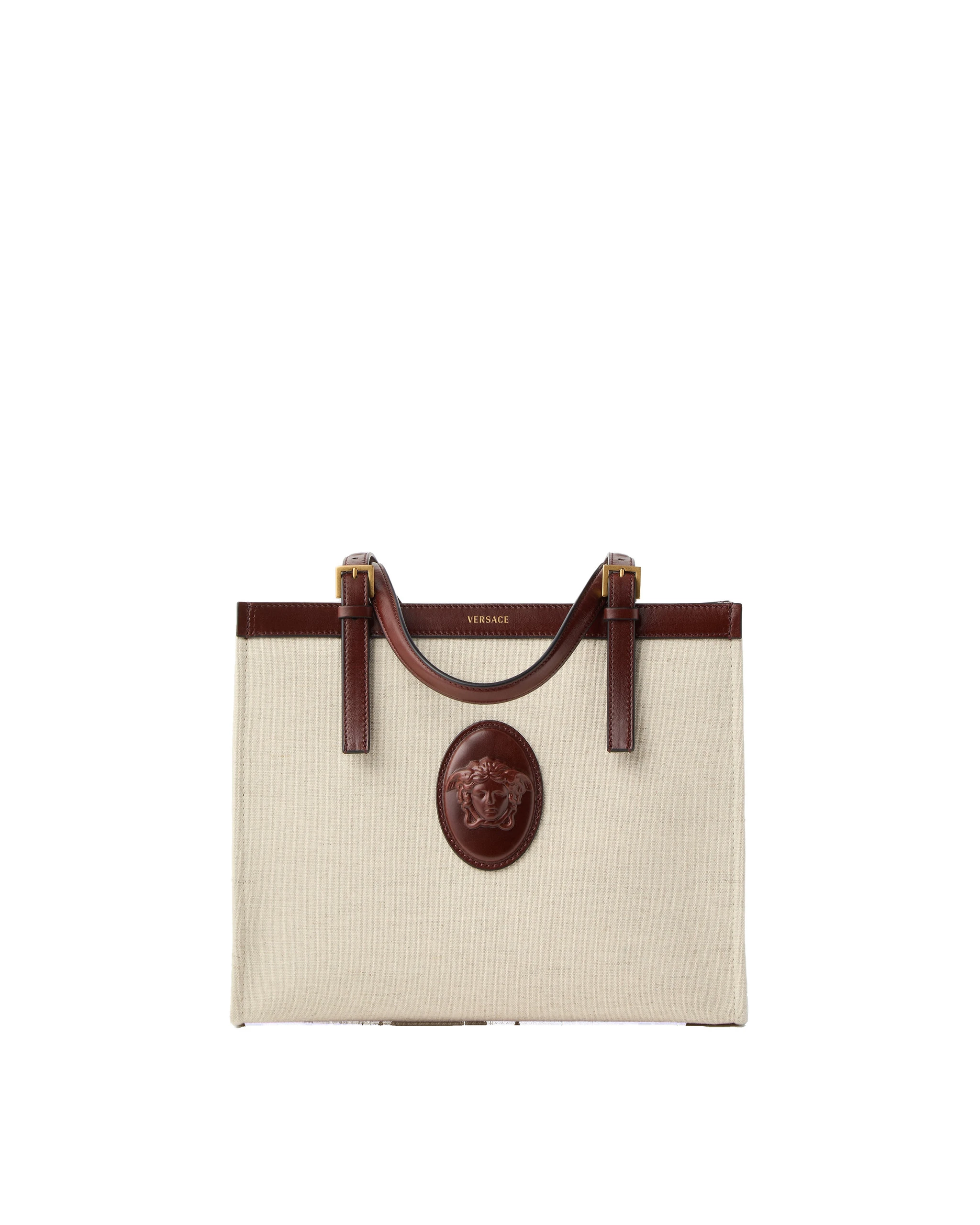 Versace Rivière Canvas Tote in Brown and Beige Versace Rivière Canvas Tote in Brown and Beige | Totes & Top-Handle Bags | Coveti