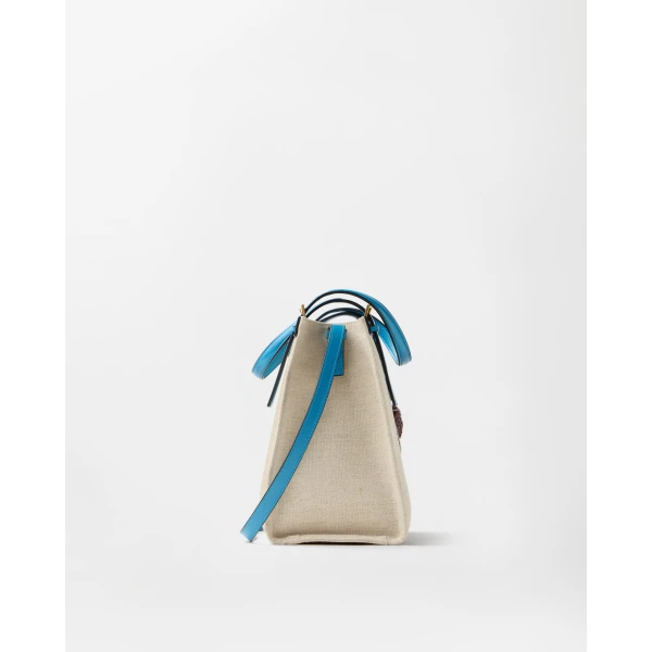Versace Rivière Canvas Tote in Light Blue, view 2 | Totes & Top-Handle Bags