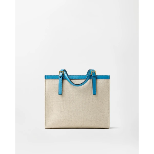 Versace Rivière Canvas Tote in Light Blue, view 5 | Totes & Top-Handle Bags