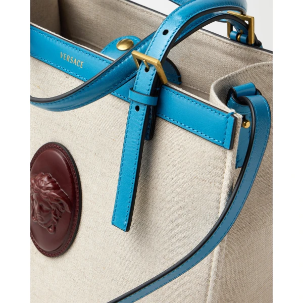 Versace Rivière Canvas Tote in Light Blue, view 6 | Totes & Top-Handle Bags