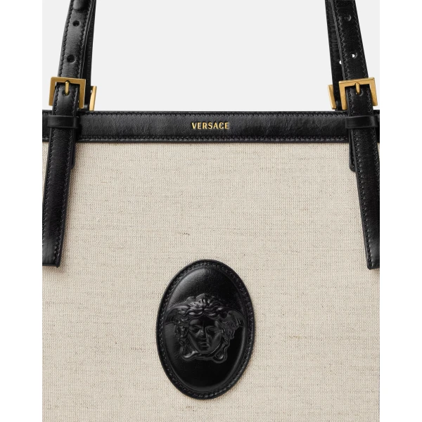 Versace Rivière Large Canvas Tote in Black and Beige, Ref. 1A17864, view 3 | Totes & Top-Handle Bags
