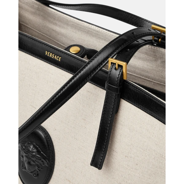 Versace Rivière Large Canvas Tote in Black and Beige, Ref. 1A17864, view 6 | Totes & Top-Handle Bags