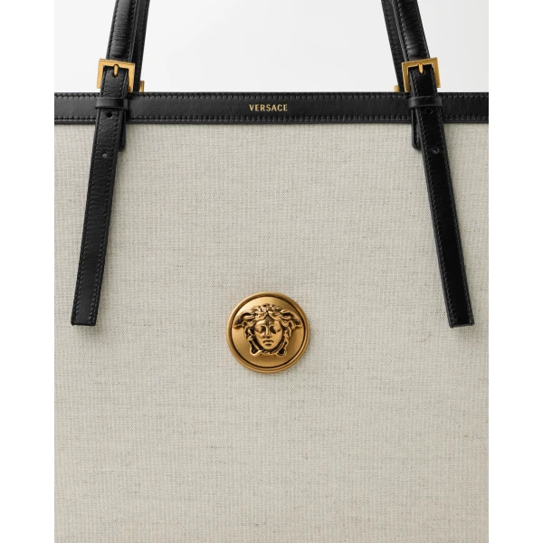 Versace Rivière Large Canvas Tote in Black and Beige, Ref. 1A19218, view 3 | Totes & Top-Handle Bags