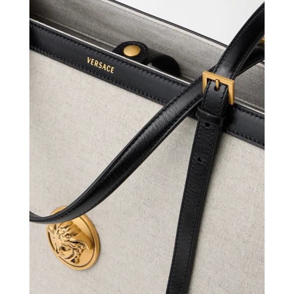 Versace Rivière Large Canvas Tote in Black and Beige, Ref. 1A19218, view 6 | Totes & Top-Handle Bags