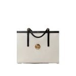 Versace Rivière Large Canvas Tote in Black and Beige, Ref. 1A19218 | Totes & Top-Handle Bags | Coveti