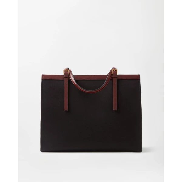 Versace Rivière Large Canvas Tote in Black and Brown, view 6 | Totes & Top-Handle Bags
