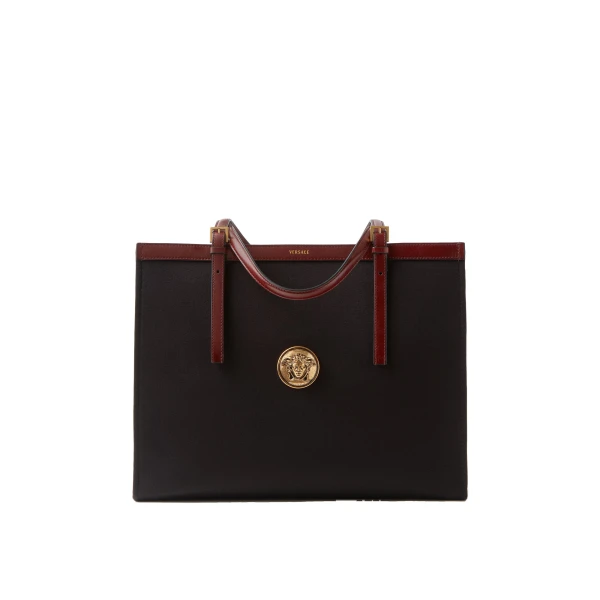 Versace Rivière Large Canvas Tote in Black and Brown | Totes & Top-Handle Bags | Coveti