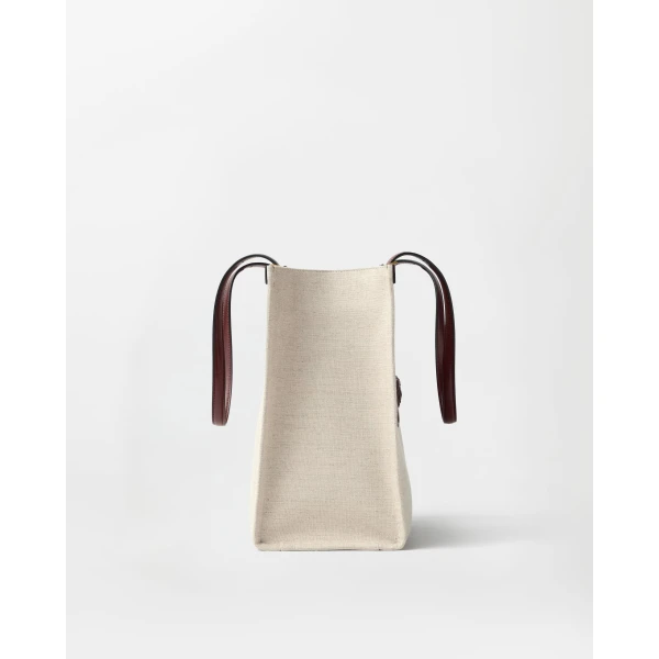 Versace Rivière Large Canvas Tote in Brown and Beige, view 2 | Totes & Top-Handle Bags