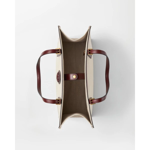Versace Rivière Large Canvas Tote in Brown and Beige, view 4 | Totes & Top-Handle Bags