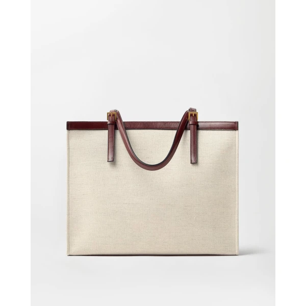 Versace Rivière Large Canvas Tote in Brown and Beige, view 5 | Totes & Top-Handle Bags