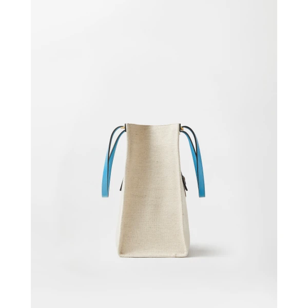 Versace Rivière Large Canvas Tote in Light Blue, view 3 | Totes & Top-Handle Bags
