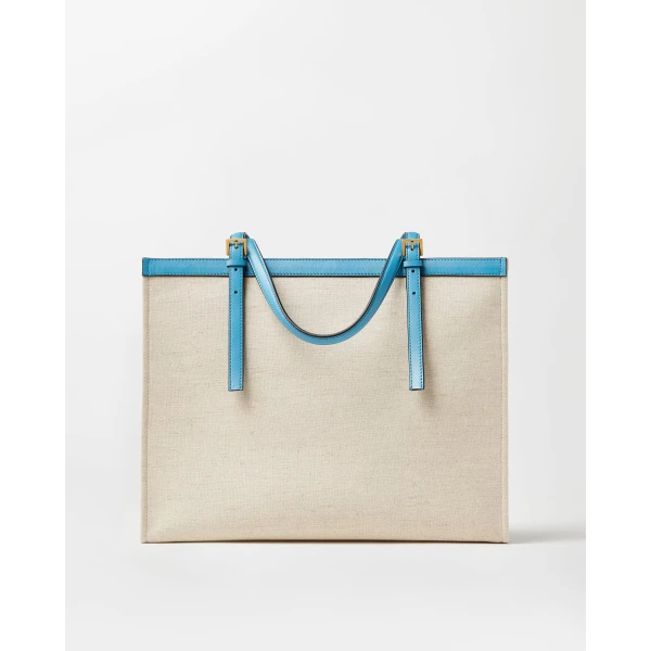 Versace Rivière Large Canvas Tote in Light Blue, view 6 | Totes & Top-Handle Bags