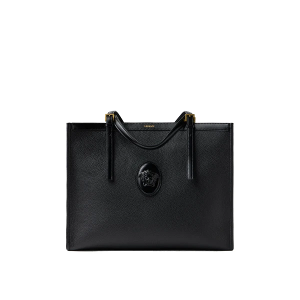 Versace Rivière Large Leather Tote in Black | Totes & Top-Handle Bags | Coveti