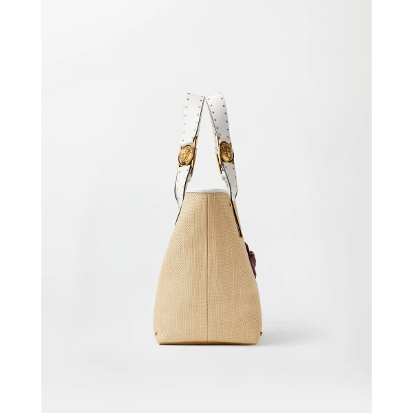 Versace Rivière Large Raffia Tote in Beige, view 3 | Totes & Top-Handle Bags