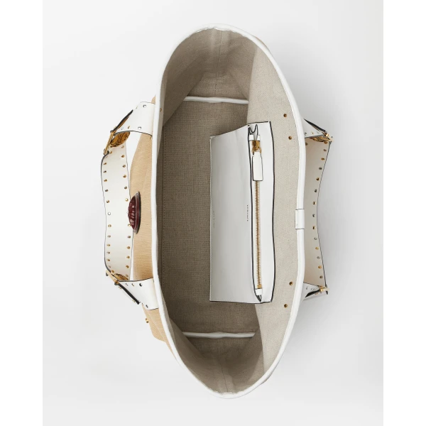 Versace Rivière Large Raffia Tote in Beige, view 5 | Totes & Top-Handle Bags