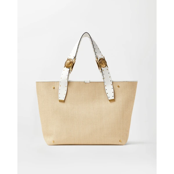Versace Rivière Large Raffia Tote in Beige, view 6 | Totes & Top-Handle Bags