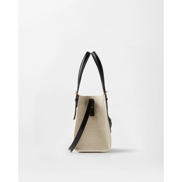 Versace Rivière Mini Canvas Tote in Black and Beige, 19.5 cm, view 3 | Mini Bags