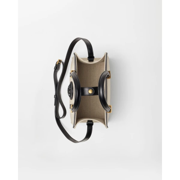 Versace Rivière Mini Canvas Tote in Black and Beige, 19.5 cm, view 5 | Mini Bags