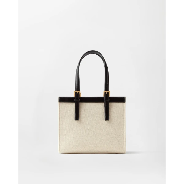 Versace Rivière Mini Canvas Tote in Black and Beige, 19.5 cm, view 6 | Mini Bags