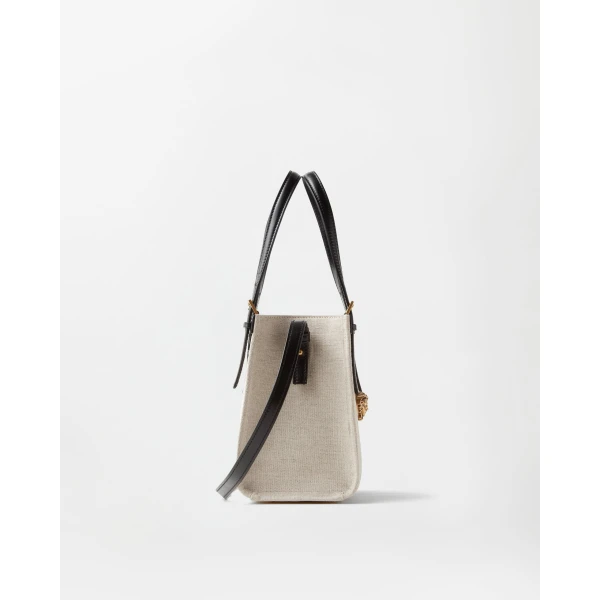 Versace Rivière Mini Canvas Tote in Black and Beige, 22.5 cm, view 3 | Mini Bags
