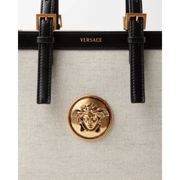 Versace Rivière Mini Canvas Tote in Black and Beige, 22.5 cm, view 4 | Mini Bags