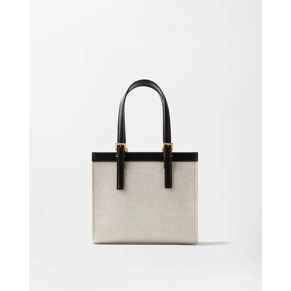 Versace Rivière Mini Canvas Tote in Black and Beige, 22.5 cm, view 6 | Mini Bags