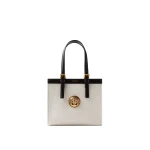 Versace Rivière Mini Canvas Tote in Black and Beige, 22.5 cm | Mini Bags | Coveti