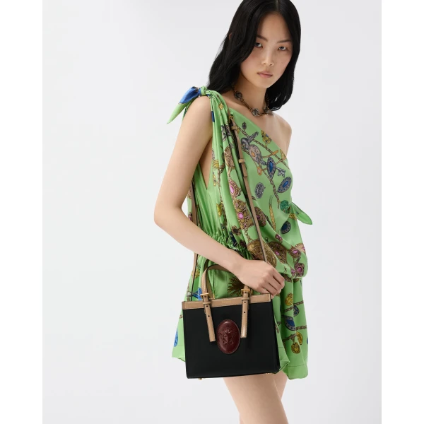 Versace Rivière Mini Canvas Tote in Black, view 2 | Mini Bags