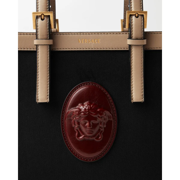 Versace Rivière Mini Canvas Tote in Black, view 4 | Mini Bags