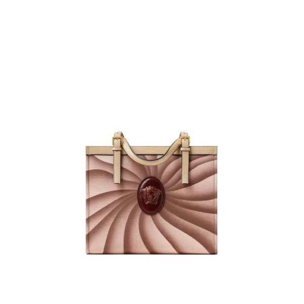Rivière Printed Canvas Tote in Burgundy and Beige