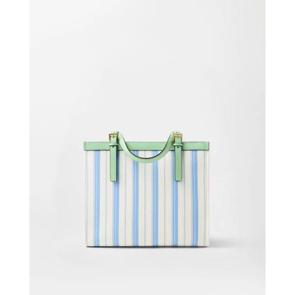 Versace Rivière Printed Canvas Tote in Green and Blue, view 5 | Totes & Top-Handle Bags