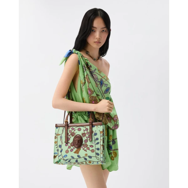 Versace Rivière Printed Canvas Tote in Green, view 2 | Totes & Top-Handle Bags