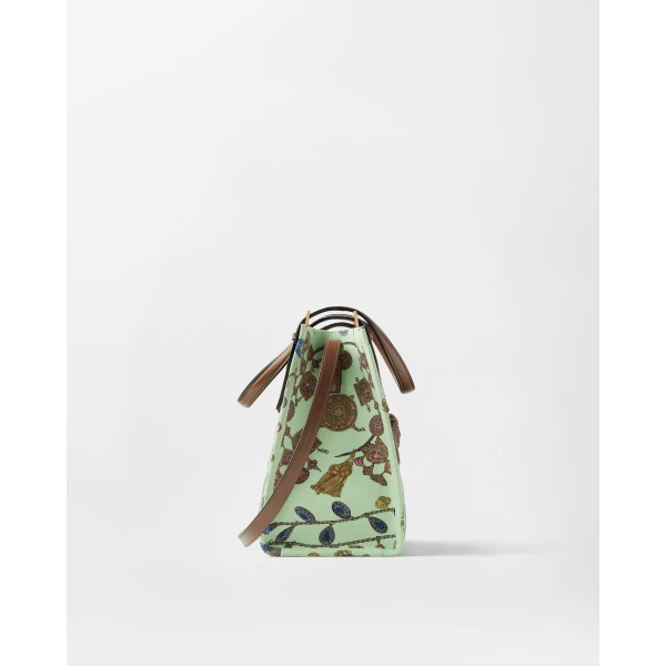 Versace Rivière Printed Canvas Tote in Green, view 3 | Totes & Top-Handle Bags