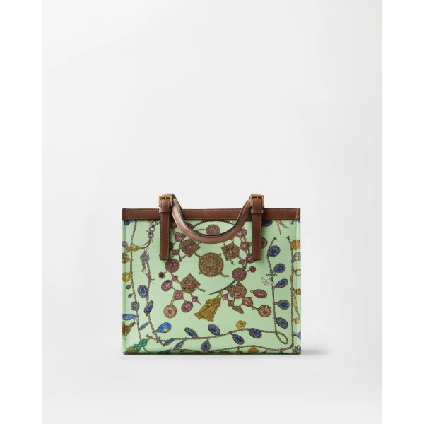 Versace Rivière Printed Canvas Tote in Green, view 6 | Totes & Top-Handle Bags