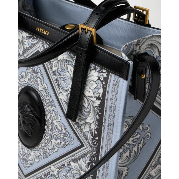Versace Rivière Printed Canvas Tote in Grey and Black, view 6 | Totes & Top-Handle Bags