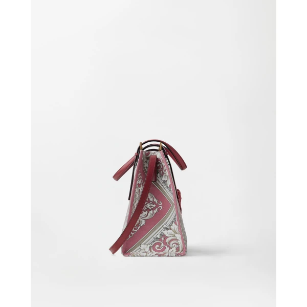 Versace Rivière Printed Canvas Tote in Grey and Pink, view 3 | Totes & Top-Handle Bags