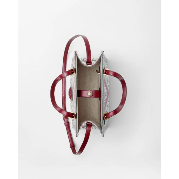Versace Rivière Printed Canvas Tote in Grey and Pink, view 5 | Totes & Top-Handle Bags