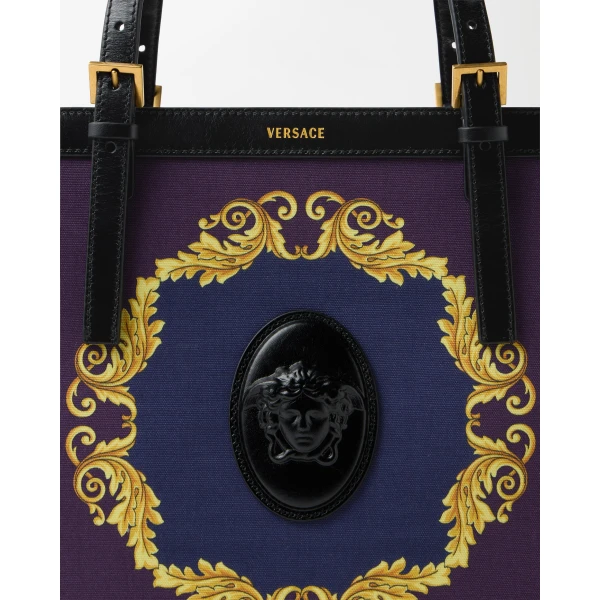 Versace Rivière Printed Canvas Tote in Multicolour, view 3 | Totes & Top-Handle Bags