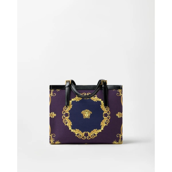 Versace Rivière Printed Canvas Tote in Multicolour, view 5 | Totes & Top-Handle Bags