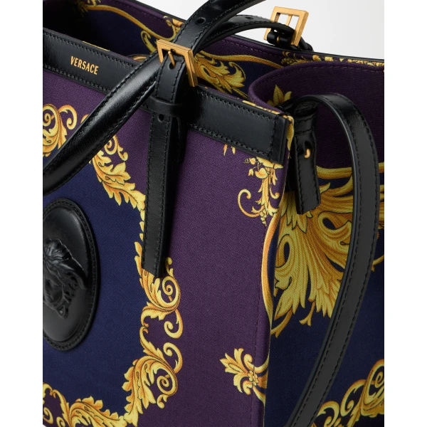 Versace Rivière Printed Canvas Tote in Multicolour, view 6 | Totes & Top-Handle Bags