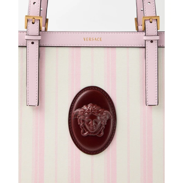 Versace Rivière Printed Canvas Tote in Pink, view 3 | Totes & Top-Handle Bags