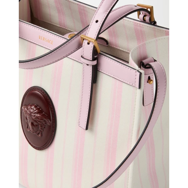 Versace Rivière Printed Canvas Tote in Pink, view 6 | Totes & Top-Handle Bags