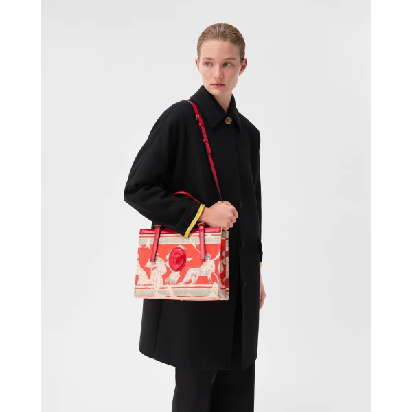Versace Rivière Printed Canvas Tote in Red and Multicolour, view 2 | Totes & Top-Handle Bags