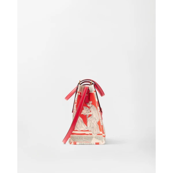 Versace Rivière Printed Canvas Tote in Red and Multicolour, view 3 | Totes & Top-Handle Bags