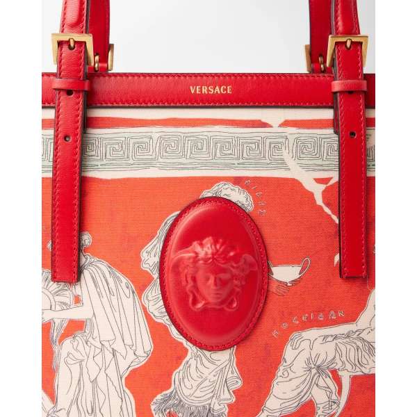 Versace Rivière Printed Canvas Tote in Red and Multicolour, view 4 | Totes & Top-Handle Bags