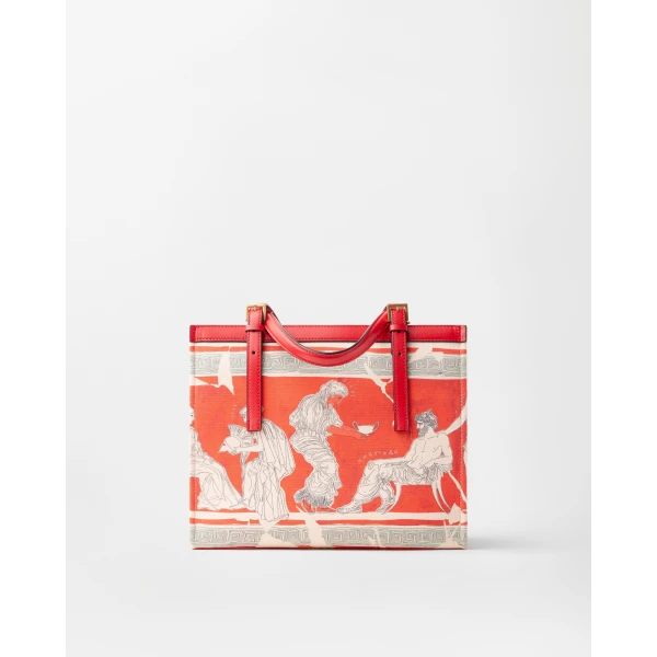Versace Rivière Printed Canvas Tote in Red and Multicolour, view 6 | Totes & Top-Handle Bags