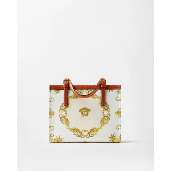Versace Rivière Printed Canvas Tote in White and Gold, view 6 | Totes & Top-Handle Bags