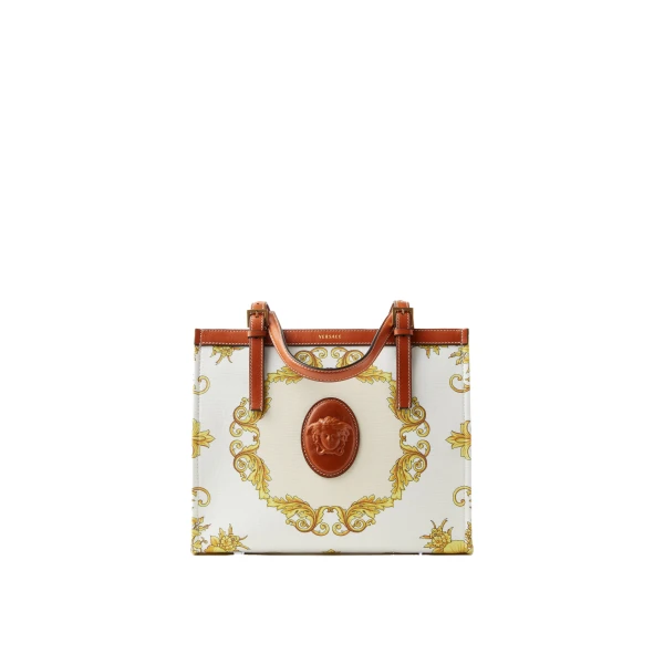 Rivière Printed Canvas Tote in White and Gold