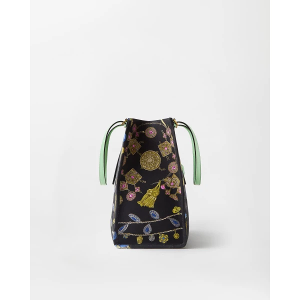 Versace Rivière Printed Large Canvas Tote in Black and Green, view 2 | Totes & Top-Handle Bags