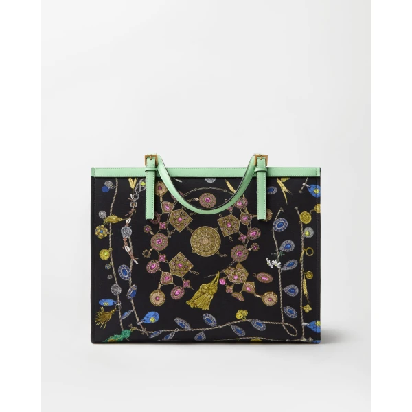 Versace Rivière Printed Large Canvas Tote in Black and Green, view 5 | Totes & Top-Handle Bags